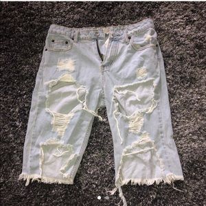 Designer ripped jean shorts